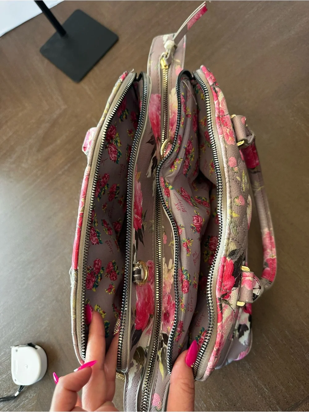 Betsey Johnson quilted floral satchel from her 
